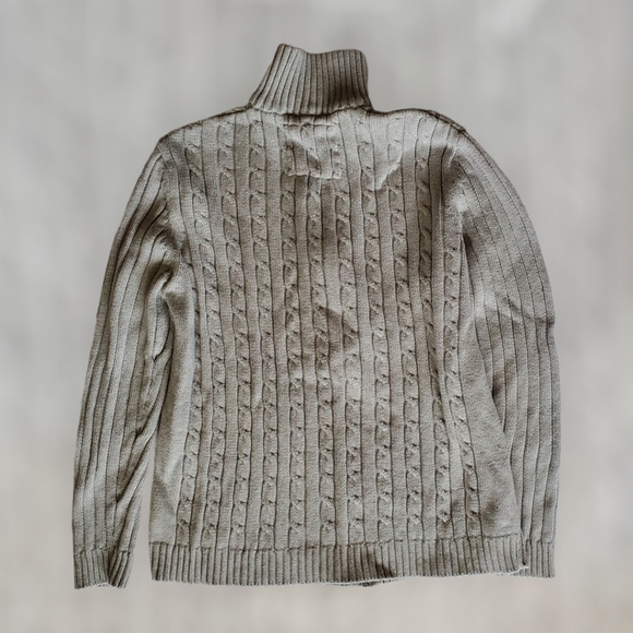 Company 81 Cable Knit Cardigan, Gray, Zip Front, Mock Turtleneck, Size XL - Picture 2 of 2